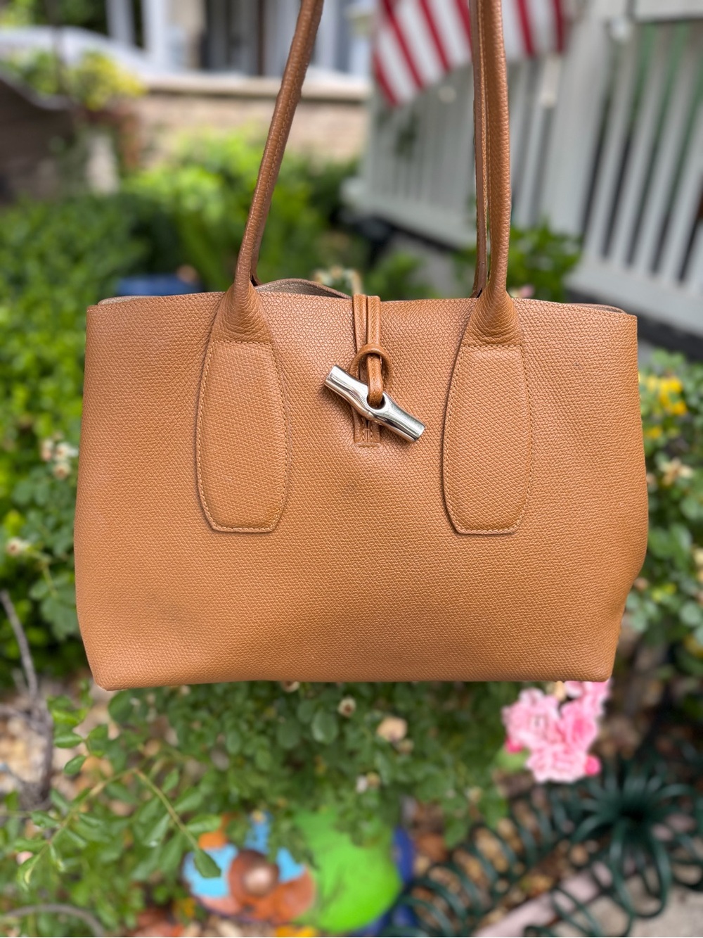 Longchamp Tan Pebbled Leather Shoulder Bag
